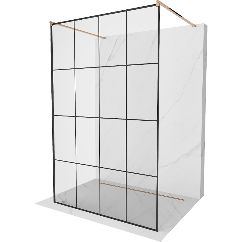 Mexen Kioto free-standing shower screen 140 x 200 cm, Transparent/Black pattern 8 mm, Rose gold - 800-140-002-60-77