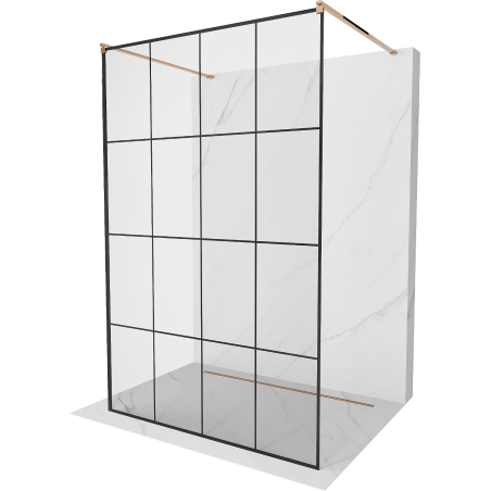 Mexen Kioto freestanding shower wall 140 x 200 cm, black grid 8 mm, rose gold - 800-140-002-60-77