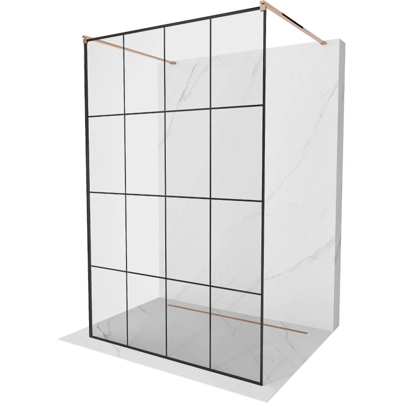 Mexen Kioto free-standing shower screen 130 x 200 cm, Transparent/Black pattern 8 mm, Rose gold - 800-130-002-60-77