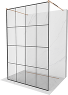 Mexen Kioto Freestanding shower wall 130 x 200 cm, black grid 8 mm, rose gold - 800-130-002-60-77