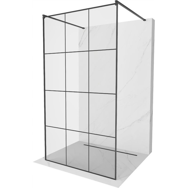 Mexen Kioto Freestanding shower wall 110 x 200 cm, black grid 8 mm, black - 800-110-002-70-77