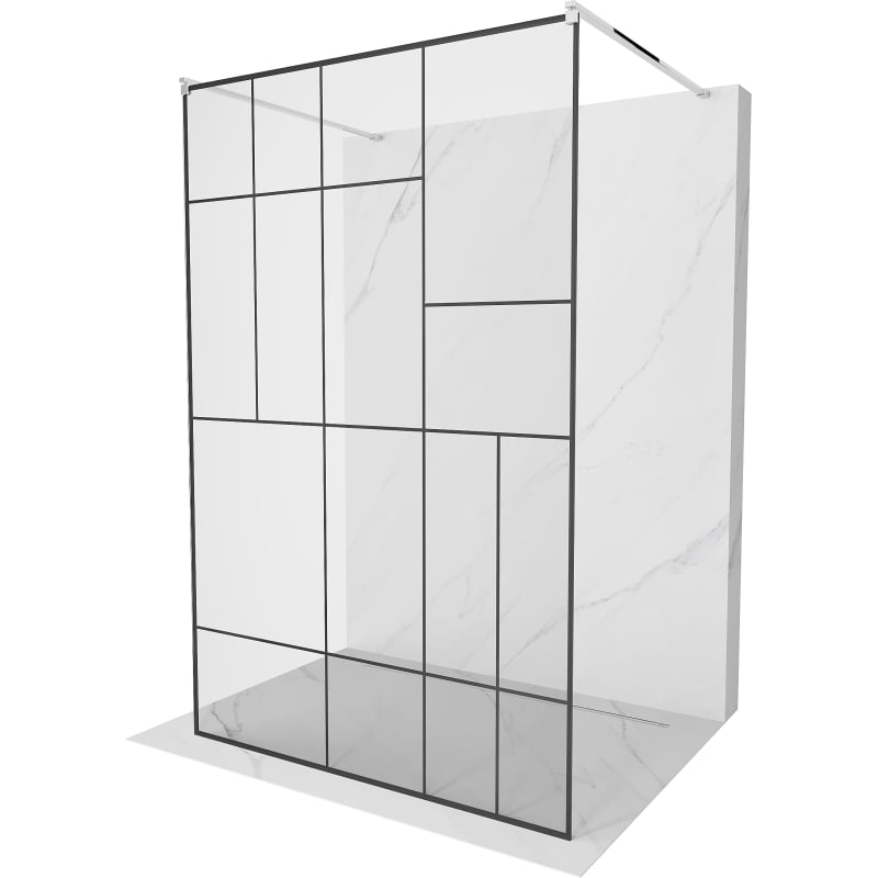 Mexen Kioto freestanding shower wall 130 x 200 cm, black pattern 8 mm, chrome - 800-130-002-01-78