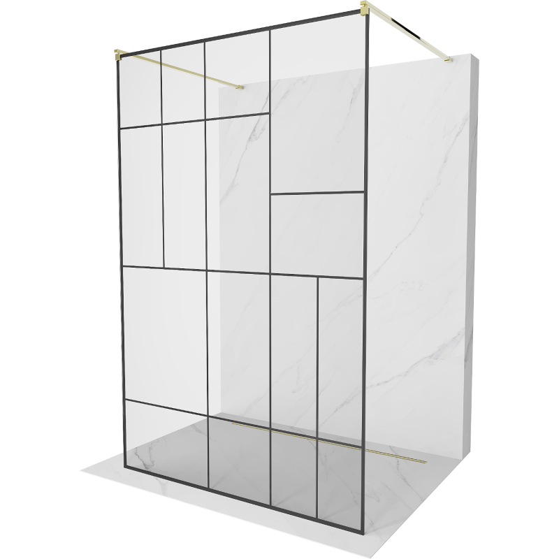 Mexen Kioto free-standing shower screen 100 x 200 cm, Transparent/Black pattern 8 mm, Gold - 800-100-002-50-78