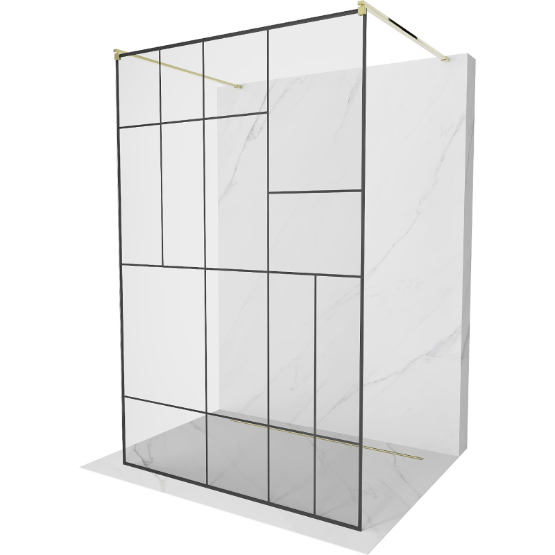 Mexen Kioto free-standing shower screen 110 x 200 cm, Transparent/Black pattern 8 mm, Gold - 800-110-002-50-78