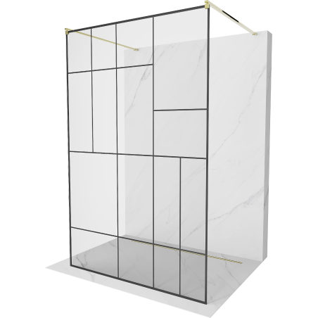 Mexen Kioto free-standing shower screen 140 x 200 cm, Transparent/Black pattern 8 mm, Gold - 800-140-002-50-78
