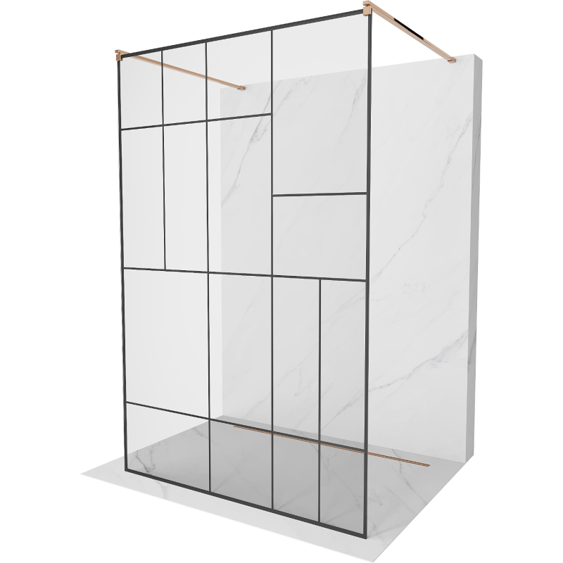 Mexen Kioto freestanding shower wall 140 x 200 cm, black pattern 8 mm, pink gold - 800-140-002-60-78