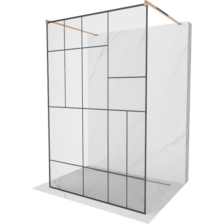 Mexen Kioto freestanding shower wall 140 x 200 cm, black pattern 8 mm, pink gold - 800-140-002-60-78