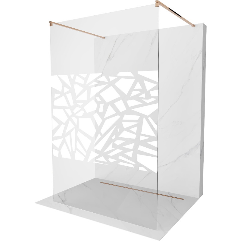 Mexen Kioto standalone shower wall 100 x 200 cm, white pattern 8 mm, rose gold - 800-100-002-60-85