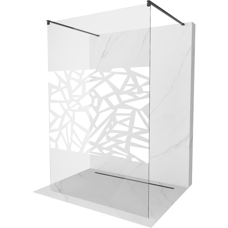 Mexen Kioto freestanding shower wall 100 x 200 cm, white pattern 8 mm, black - 800-100-002-70-85