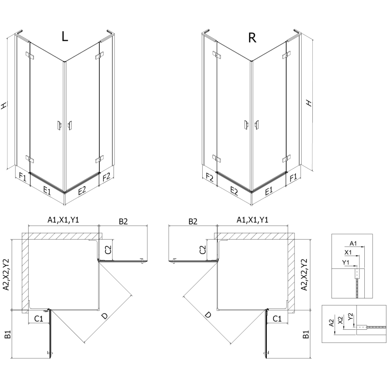 Mexen Mist-H L Duo rightward hinged shower enclosure 110 x 115 cm, transparent, black - 8A5L-110L-115P-70-00