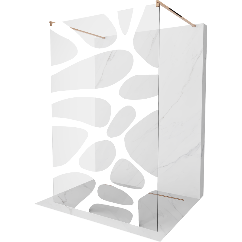 Mexen Kioto Freestanding Shower Wall 140 x 200 cm, White Wave 8 mm, Pink Gold - 800-140-002-60-97