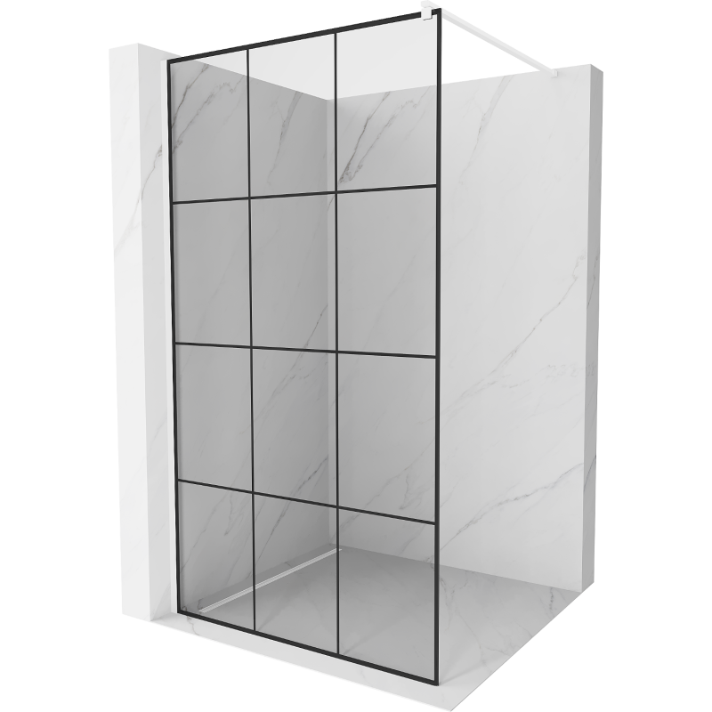Mexen Kioto shower screen 100 x 200 cm, Transparent/Black pattern 8 mm, White - 800-100-101-20-77