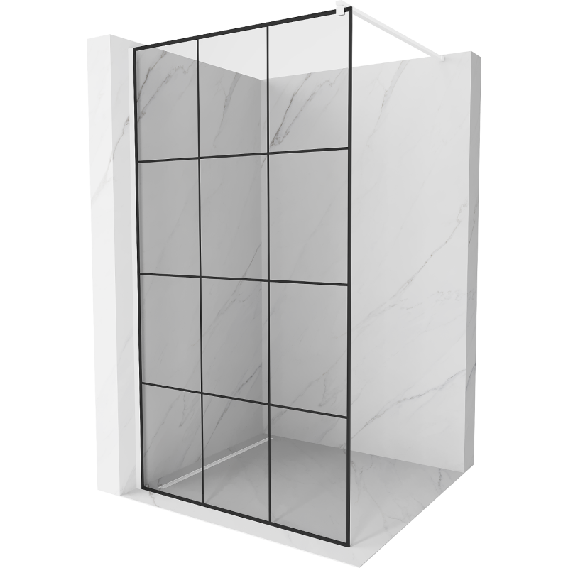 Mexen Kioto Shower wall Walk-in 110 x 200 cm, black grid 8 mm, white - 800-110-101-20-77