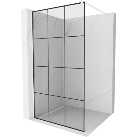 Mexen Kioto Shower wall Walk-in 110 x 200 cm, black grid 8 mm, white - 800-110-101-20-77