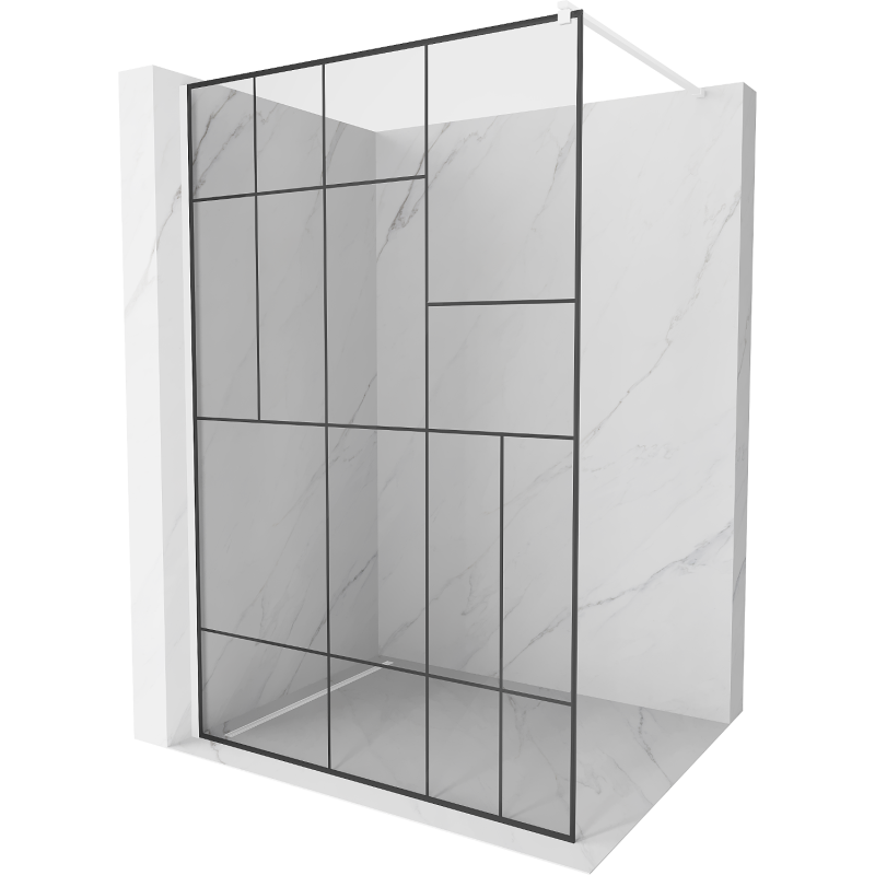 Kyoto Walk-in Shower Wall 110 x 200 cm, Black Pattern 8 mm, White - 800-110-101-20-78