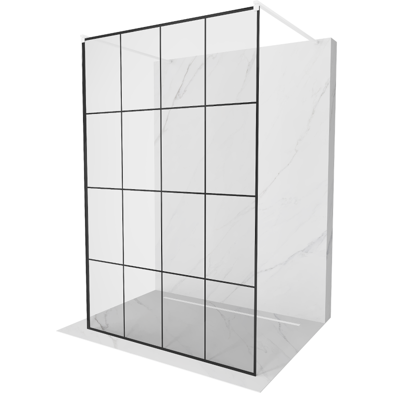 Mexen Kioto free-standing shower screen 130 x 200 cm, Transparent/Black pattern 8 mm, White - 800-130-002-20-77