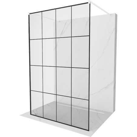 Mexen Kioto freestanding shower wall 130 x 200 cm, black grid 8 mm, white - 800-130-002-20-77