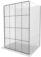 Mexen Kioto standalone shower wall 140 x 200 cm, black grid 8 mm, white - 800-140-002-20-77