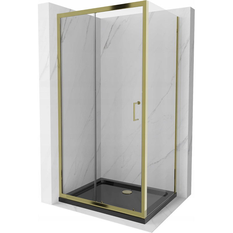 Mexen Apia extendable shower cubicle 140 x 80 cm, Transparent, Gold + shower tray Flat, Black - 840-140-080-50-00-4070G