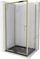Mexen Apia sliding shower cabin 140 x 80 cm, transparent, gold + Flat tray, black - 840-140-080-50-00-4070G