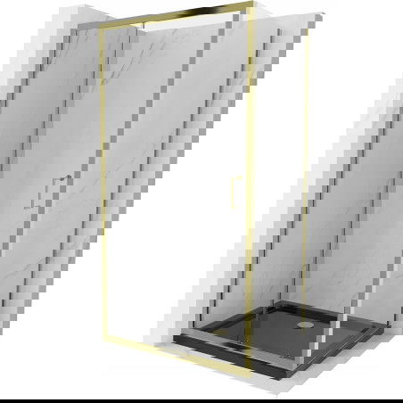 Mexen Apia extendable shower cubicle 140 x 100 cm, Transparent, Gold + shower tray Flat, Black - 840-140-100-50-00-4070G
