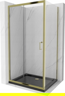 Mexen Apia extendable shower cubicle 140 x 100 cm, Transparent, Gold + shower tray Flat, Black - 840-140-100-50-00-4070G