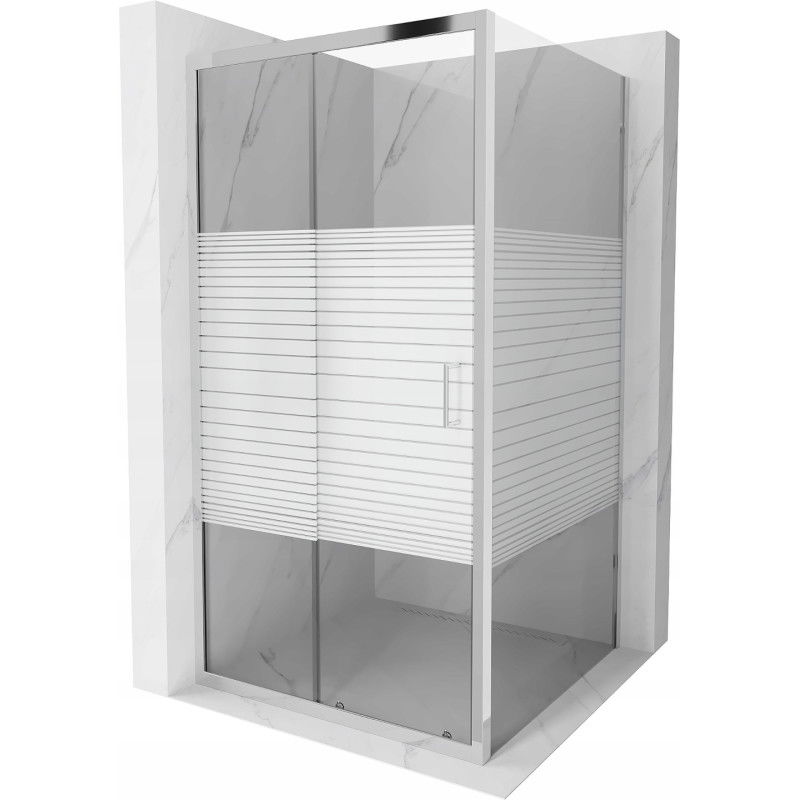 Mexen Apia 100 x 100 cm sliding shower cabin, white stripes, chrome - 840-100-100-01-20