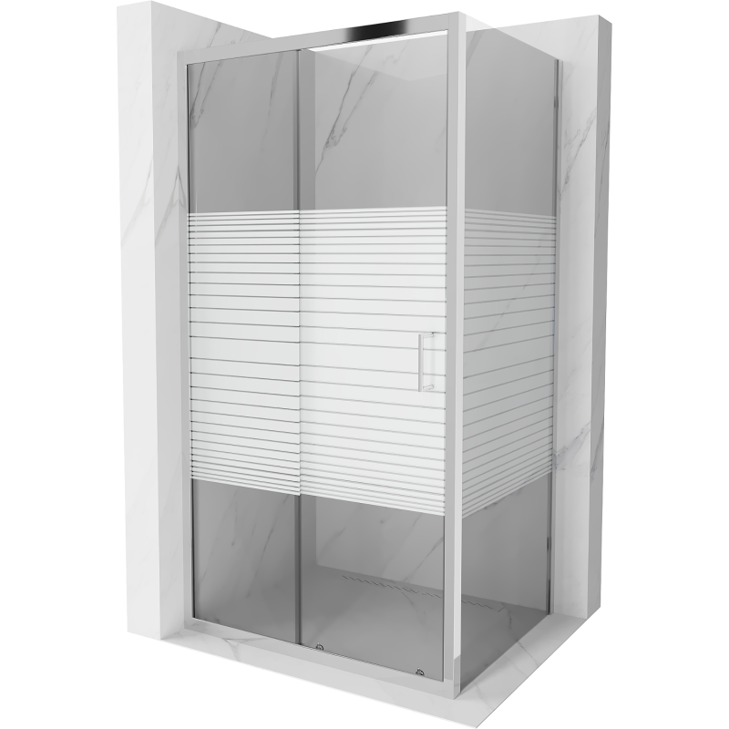Mexen Apia sliding shower cabin 110 x 70 cm, white stripes, chrome - 840-110-070-01-20