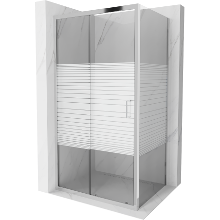 Mexen Apia sliding shower enclosure 140 x 90 cm, white stripes, chrome - 840-140-090-01-20