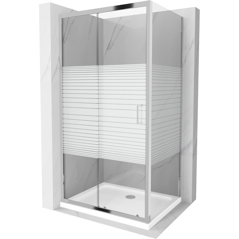Mexen Apia sliding shower cabin 90 x 80 cm, white stripes, chrome + Flat tray - 840-090-080-01-20-4010