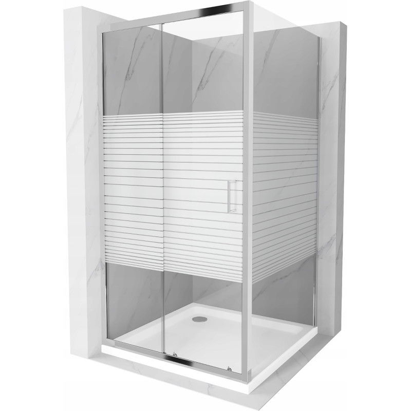 Mexen Apia extendable shower cubicle 90 x 90 cm, Stripes, Chrome + shower tray Flat - 840-090-090-01-20-4010