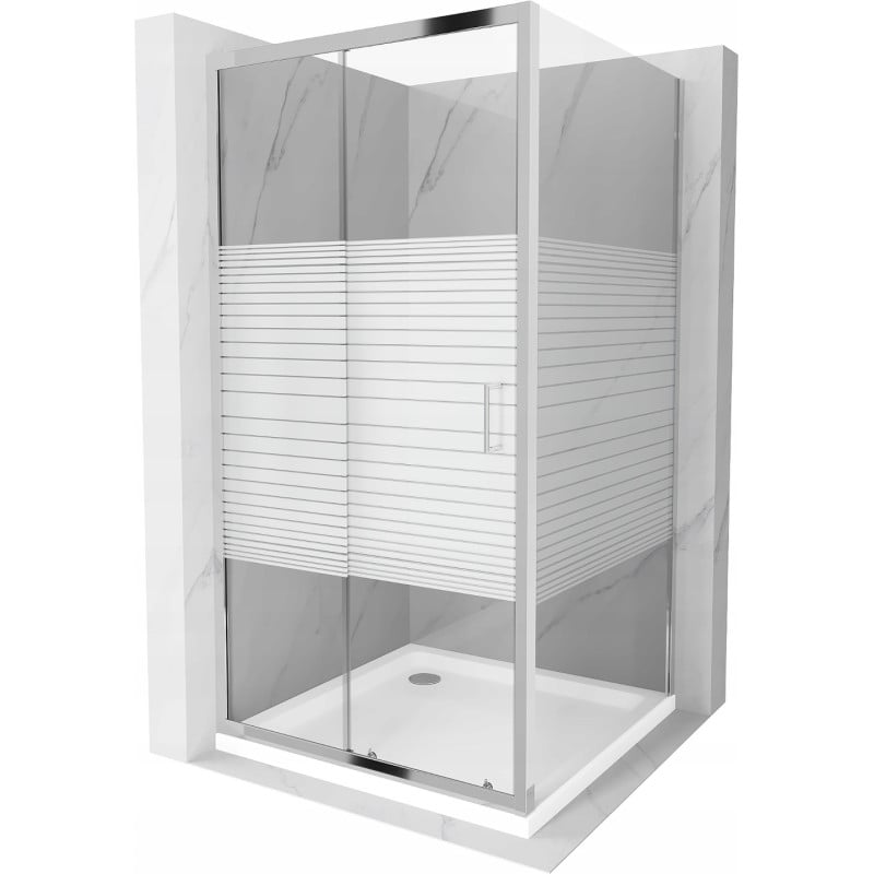 Mexen Apia sliding shower cabin 100 x 100 cm, white stripes, chrome + Flat tray - 840-100-100-01-20-4010