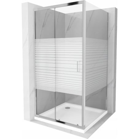Mexen Apia sliding shower cabin 100 x 100 cm, white stripes, chrome + Flat tray - 840-100-100-01-20-4010