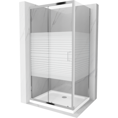 Mexen Apia sliding shower enclosure 110 x 100 cm, white stripes, chrome + Flat tray - 840-110-100-01-20-4010