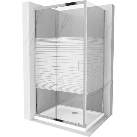 Mexen Apia sliding shower cabin 130 x 90 cm, white stripes, chrome + Flat tray - 840-130-090-01-20-4010
