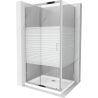 Mexen Apia sliding shower enclosure 130 x 100 cm, white stripes, chrome + Flat tray - 840-130-100-01-20-4010