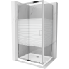 Mexen Apia sliding shower cabin 140 x 70 cm, white stripes, chrome + Flat tray - 840-140-070-01-20-4010