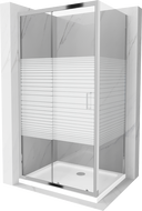 Mexen Apia sliding shower cabin 140 x 70 cm, white stripes, chrome + Flat tray - 840-140-070-01-20-4010