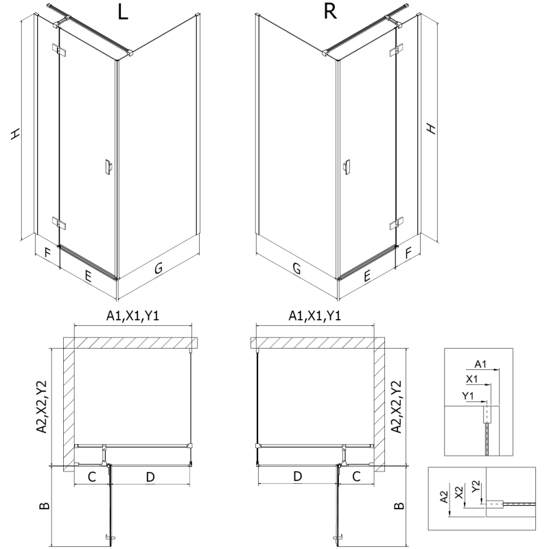 Mexen Mist-H T shower enclosure swing right 80 x 110 cm, transparent, brushed copper - 8A5T-080-110-65-00-P