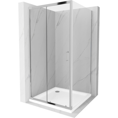Mexen Apia sliding shower enclosure 90 x 90 cm, transparent, chrome + Flat shower tray - 840-090-090-01-00-4010