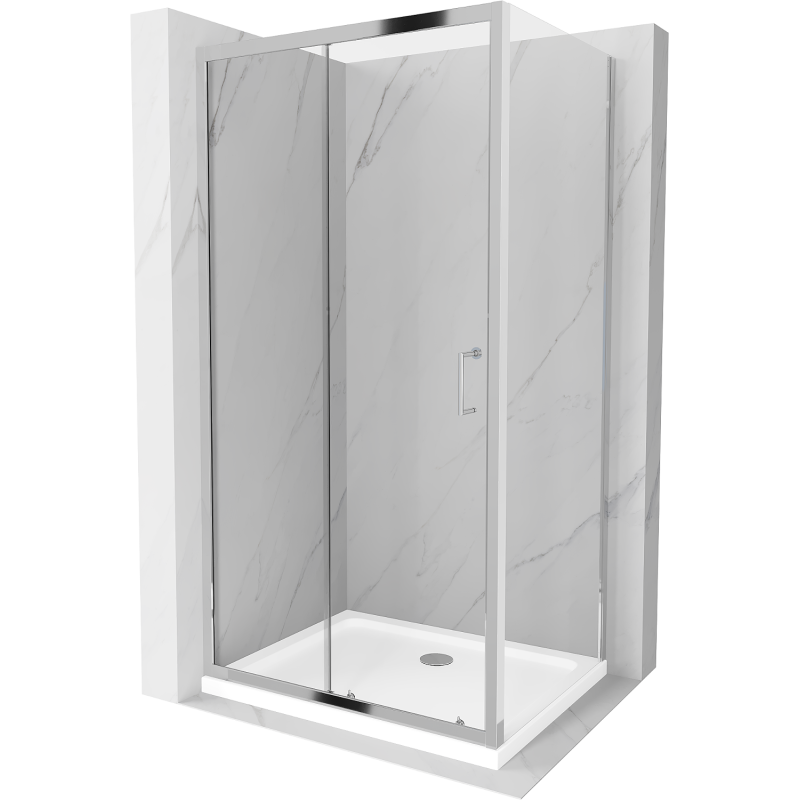 Mexen Apia extendable shower cubicle 100 x 80 cm, Transparent, Chrome + shower tray Flat - 840-100-080-01-00-4010
