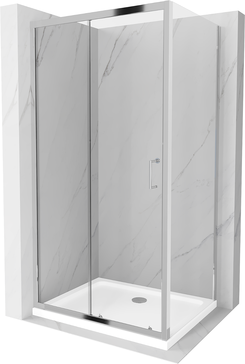 Mexen Apia extendable shower cubicle 110 x 90 cm, Transparent, Chrome + shower tray Flat - 840-110-090-01-00-4010