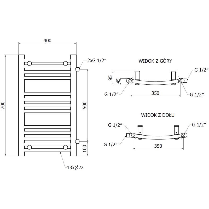 Mexen Ares bathroom radiator side 700 x 400 mm, 240 W, black - W102-0700-400-00-70-S