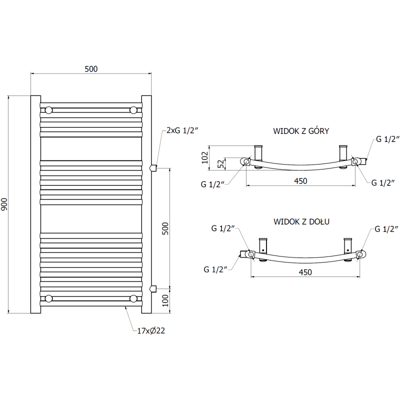 Mexen Ares side bathroom radiator 900 x 500 mm, 372 W, white - W102-0900-500-00-20-S