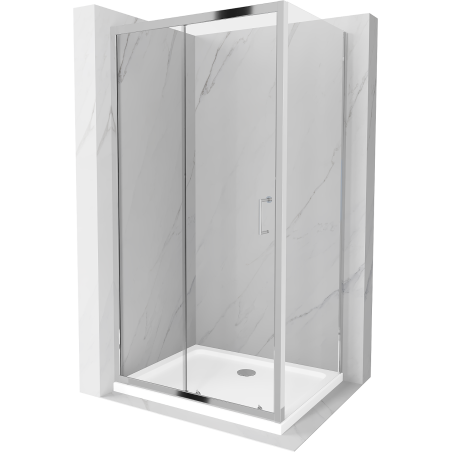 Mexen Apia Sliding Shower Cabin 140 x 70 cm, Transparent, Chrome + Flat Shower Tray - 840-140-070-01-00-4010