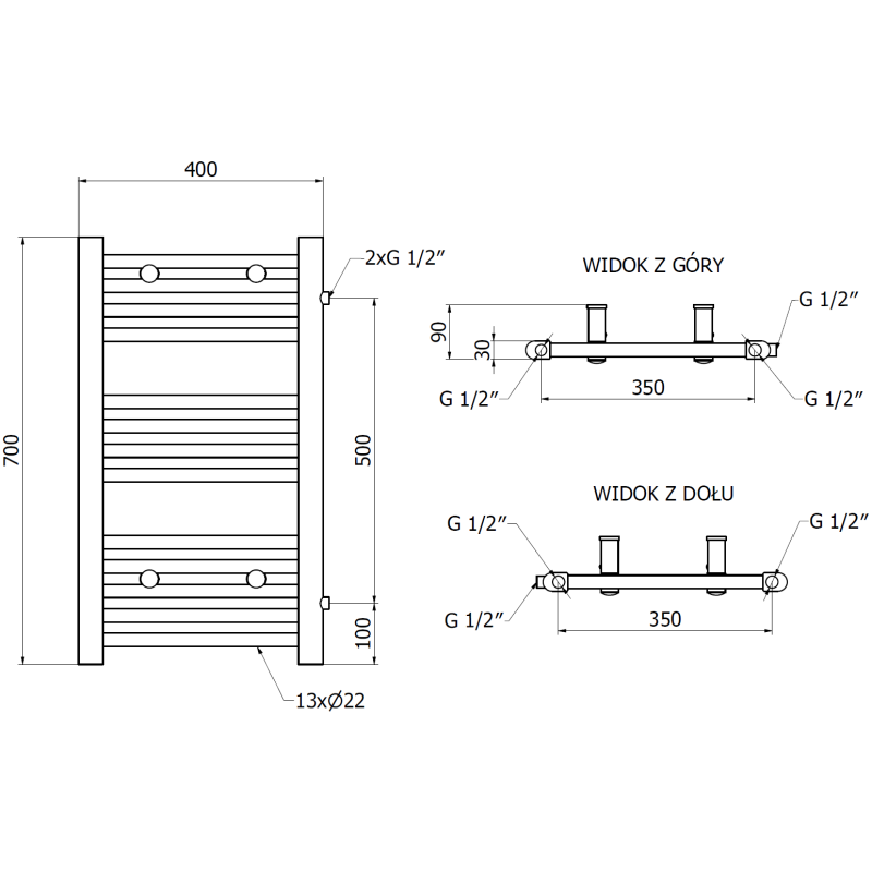 Mexen Mars side bathroom radiator 700 x 400 mm, 238 W, black - W110-0700-400-00-70-S