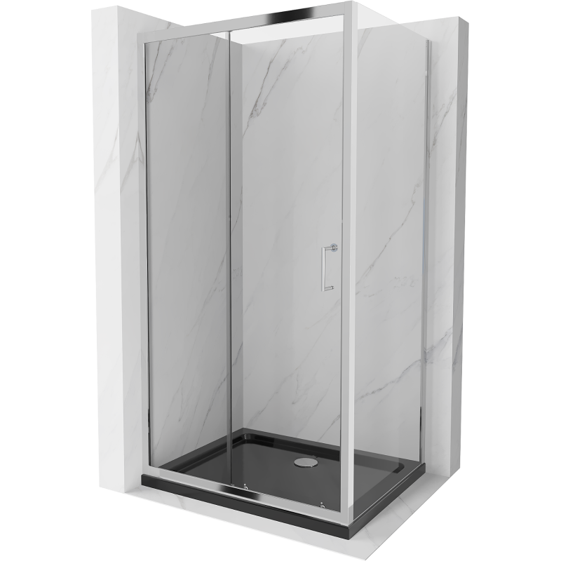 Mexen Apia extendable shower cubicle 90 x 80 cm, Transparent, Chrome + shower tray Flat, Black - 840-090-080-01-00-4070