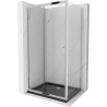 Mexen Apia extendable shower cubicle 90 x 80 cm, Transparent, Chrome + shower tray Flat, Black - 840-090-080-01-00-4070