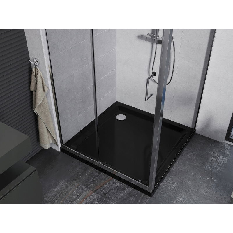 Mexen Apia sliding shower cabin 90 x 90 cm, transparent, chrome + Flat tray, black - 840-090-090-01-00-4070