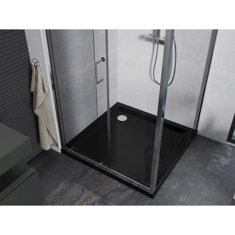 Mexen Apia sliding shower cabin 90 x 90 cm, transparent, chrome + Flat shower tray, black - 840-090-090-01-00-4070